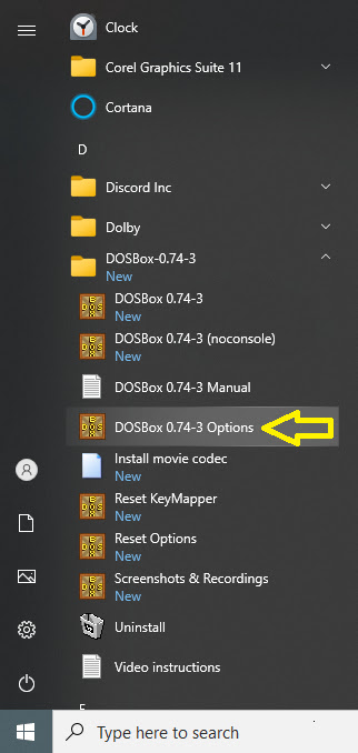 DOSBox [version number] Options icon
