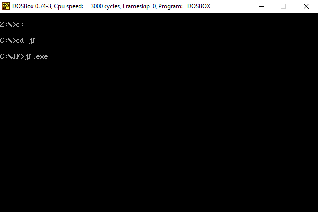 Entering the game's folder on DOSBox