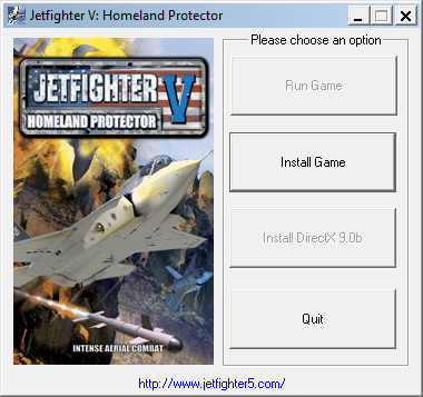 Jetfighter V: Autorun app main screen